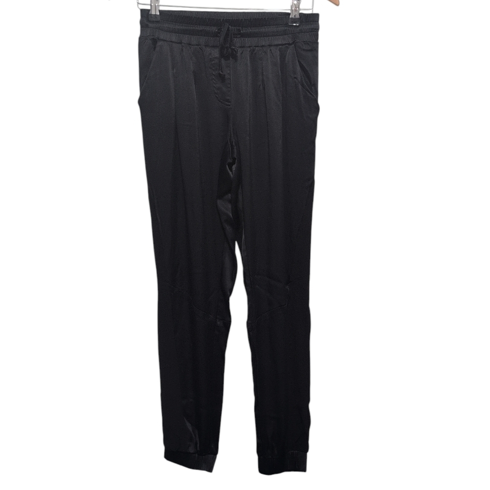 Bebe Mixed Media Satin‎ Joggers Black Size XS